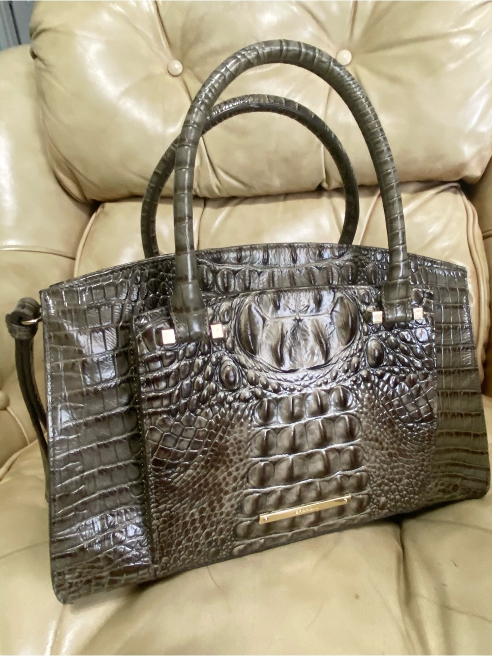 LKNW Brahmin Olive Green Greta Satchel w/Strap Melbourne Leather - Picture 2 of 14